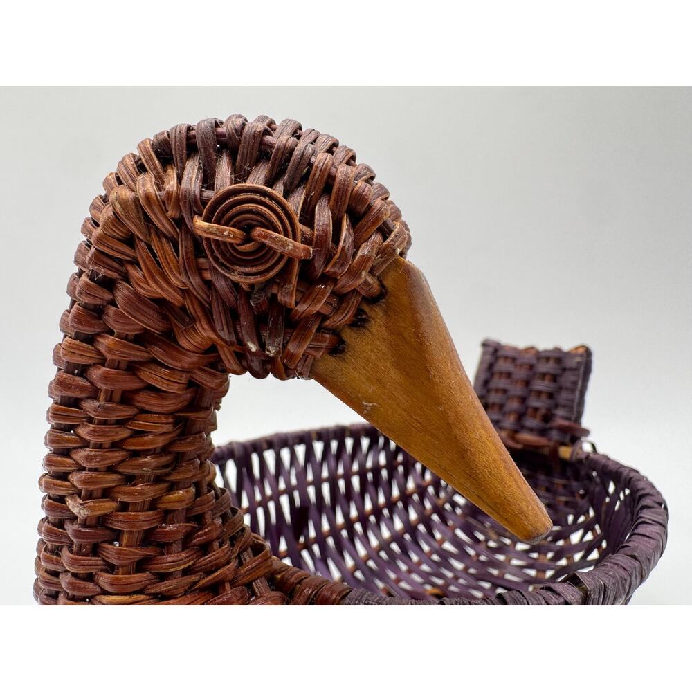 Vintage Woven Duck Goose Basket Rustic Farmhouse Cottagecore Wicker Bowl Boho